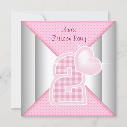 Pink Cupcake Heart Girls 2nd Birthday Party Announcements
