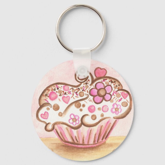 Pink Cupcake Heart Keychain (Front)