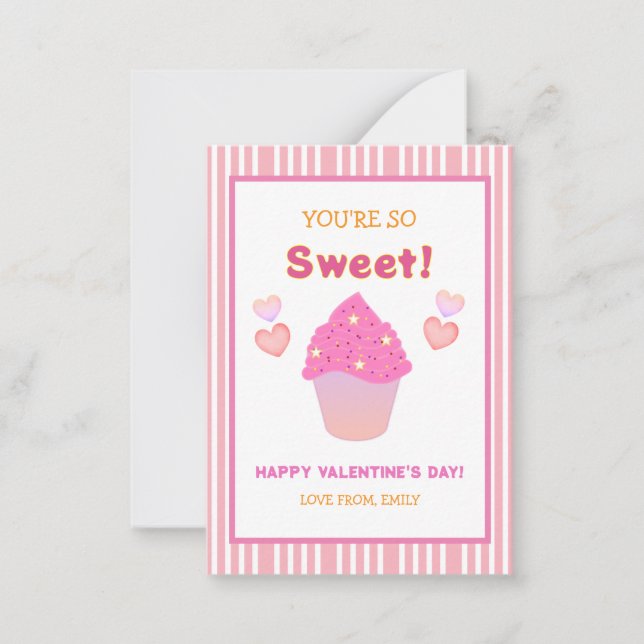 Pink Cupcake Heart You're So Sweet Valentine's Day Note Card (Front)