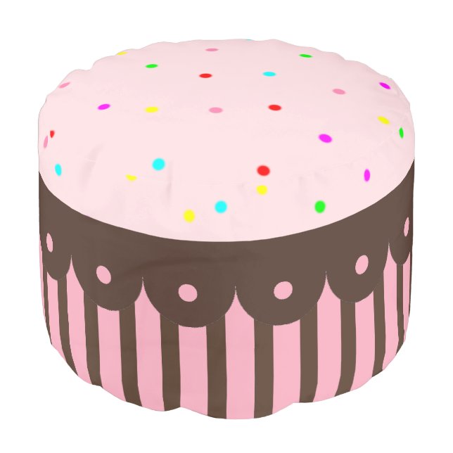 Pink Cupcake Kids Pillow Seat Pouf Ottoman (Angled Front)