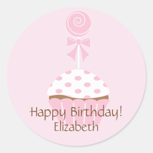 Pink Cupcake Lollipop Happy Birthday Sticker