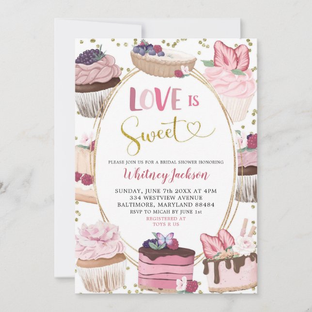 Pink Cupcake Love is Sweet Bridal Shower Invitation (Front)