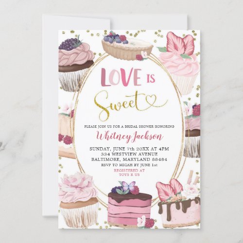 Pink Cupcake Love is Sweet Bridal Shower Invitation