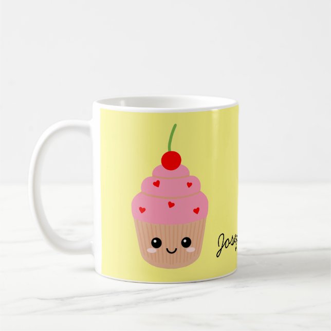 Pink Cupcake Mug, Cute Personalized Cup, Pretty Coffee Mug (Left)