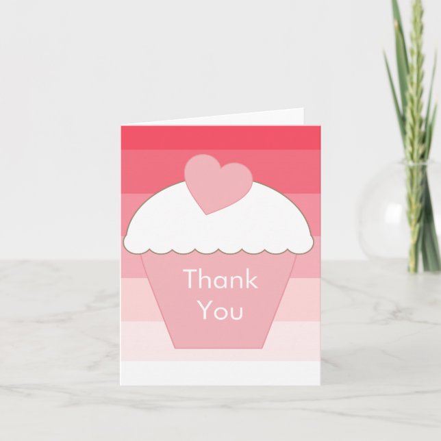 Pink Cupcake Ombre Stripes Thank You Card (Front)
