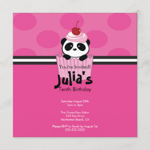 Pink Cupcake Panda Birthday Party Invitation