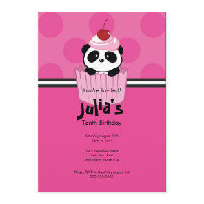 Pink Cupcake Panda Birthday Party Invitation
