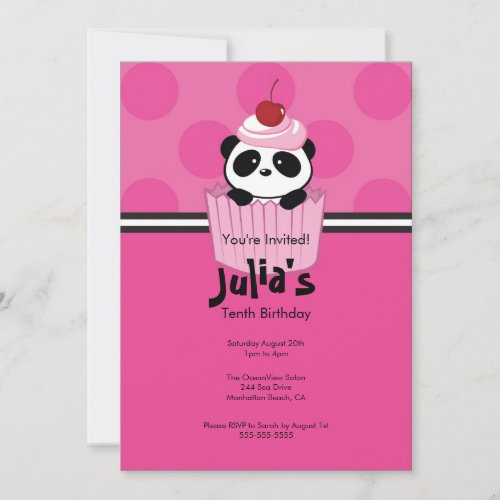 Pink Cupcake Panda Birthday Party Invitation
