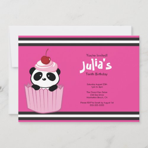 Pink Cupcake Panda Birthday Party Invitation