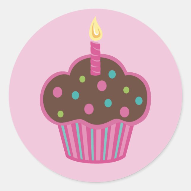 Pink Cupcake Party Favor Sticker (Front)