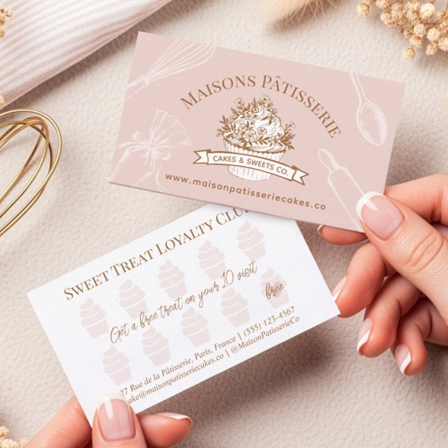 Pink Cupcake Pastry Chef Baking Utensils Bakery Loyalty Card (Pink Cupcake Pastry Chef Baking Utensils Bakery Loyalty Card)