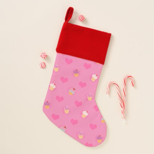 Pink Cupcake Pattern Christmas Stocking