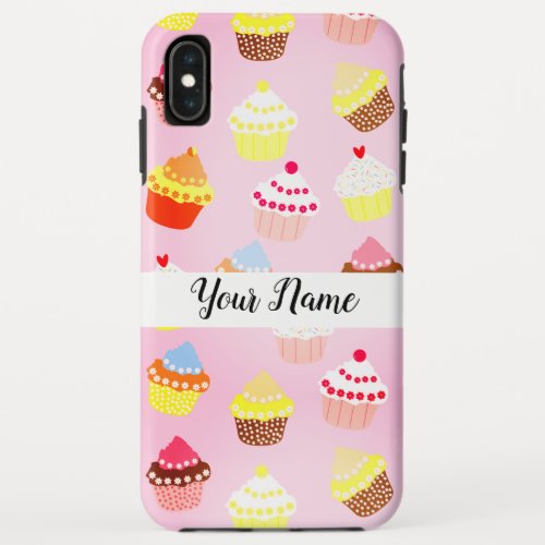 Pink Cupcake Pattern _ Custom Name iPhone XS Max Case