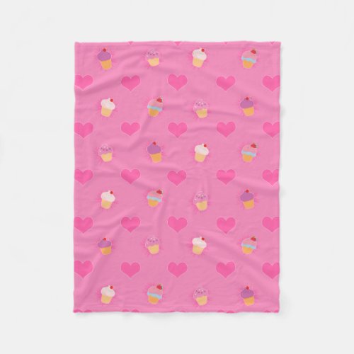 Pink Cupcake Pattern Fleece Blanket