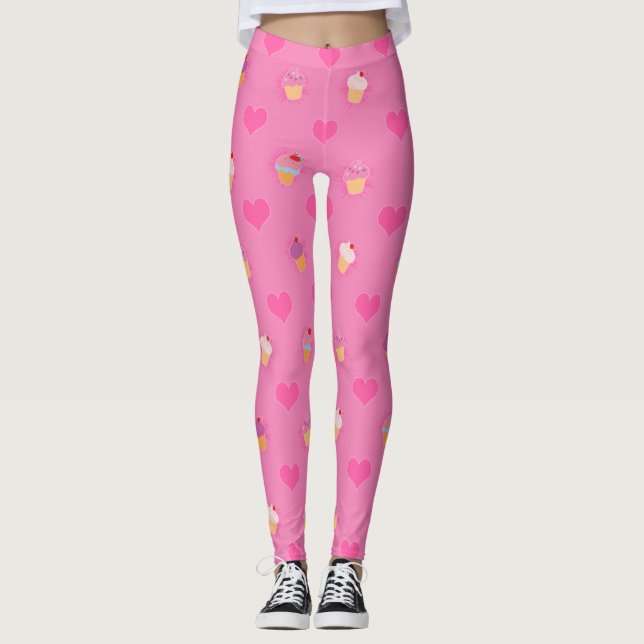 Pink Cupcake Pattern Leggings (Front)