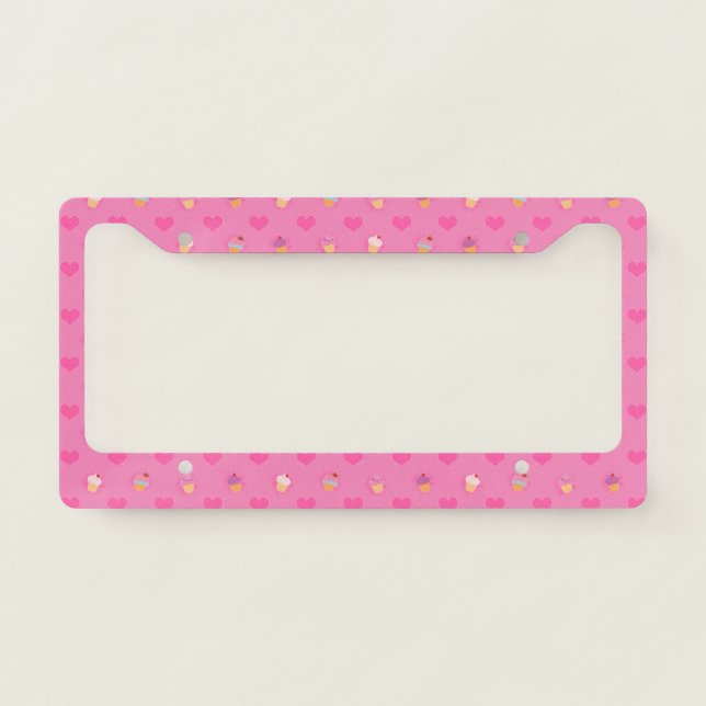 Pink Cupcake Pattern License Plate Frame (Front)