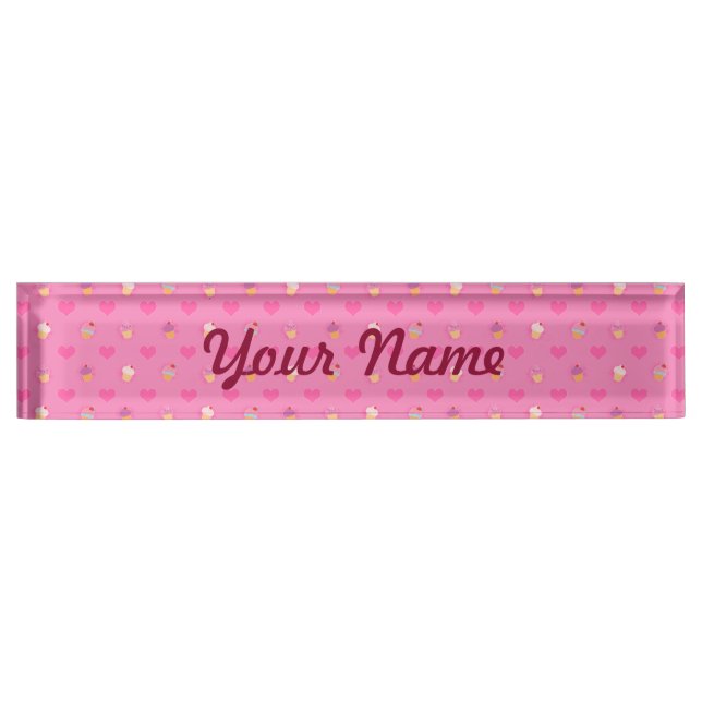 Pink Cupcake Pattern Nameplate (Front)