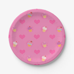Pink Cupcake Pattern Paper Plates