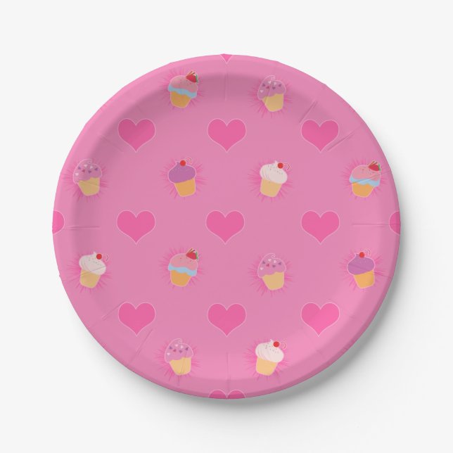 Pink Cupcake Pattern Paper Plates (Front)