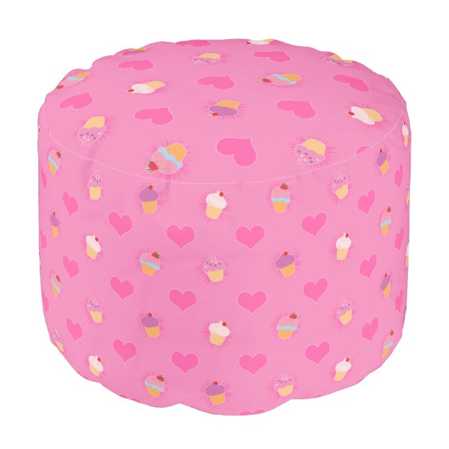 Pink Cupcake Pattern Pouf (Angled Front)