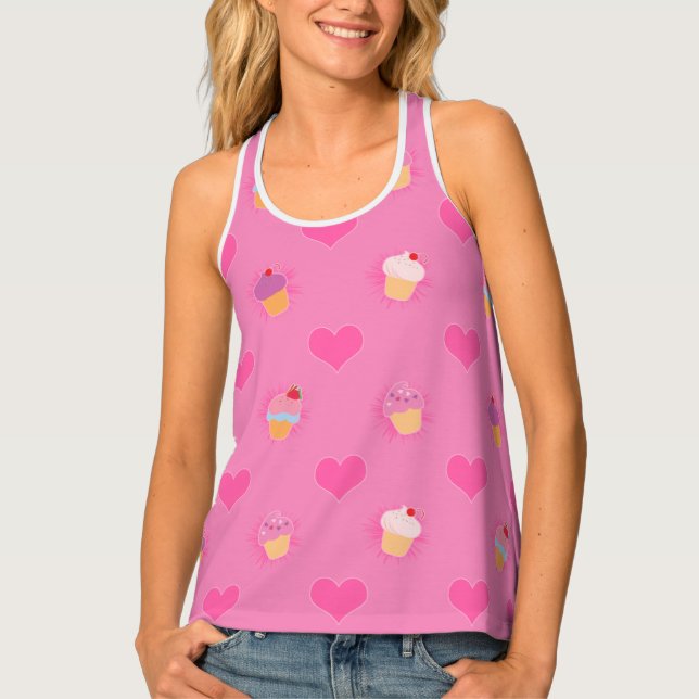 Pink Cupcake Pattern Tank Top (Front)