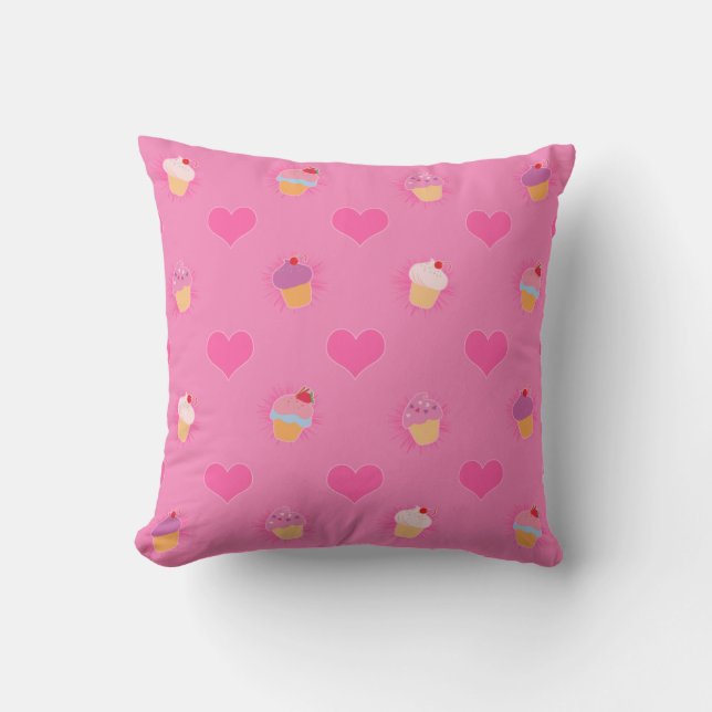 Pink Cupcake Pattern Throw Pillow (Front)