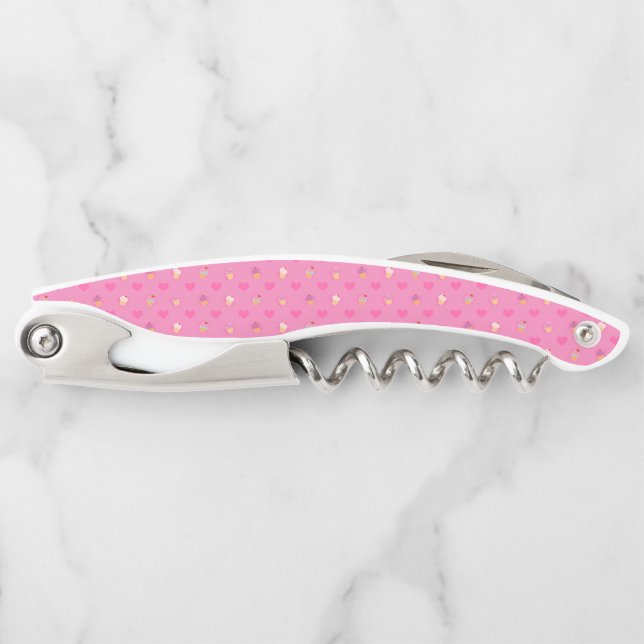 Pink Cupcake Pattern Waiter's Corkscrew (Front)