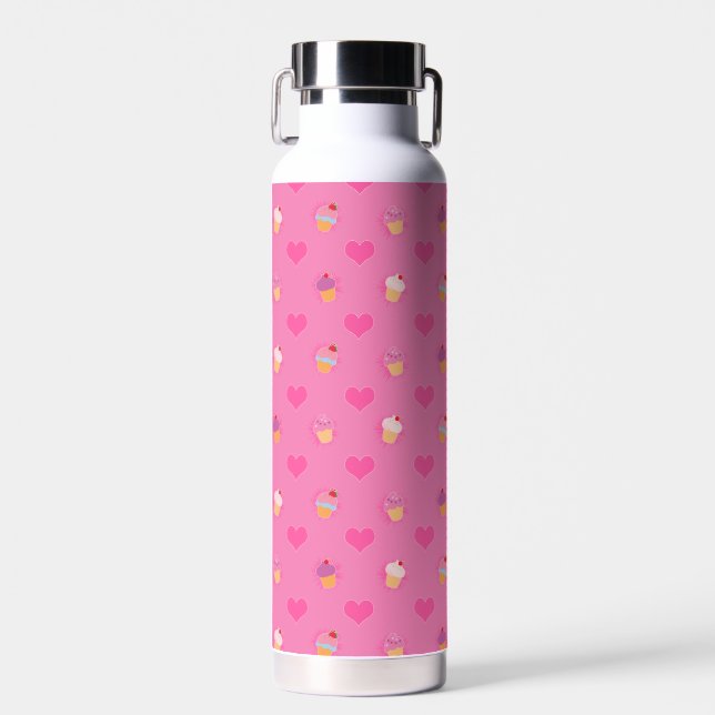 Pink Cupcake Pattern Water Bottle (Front)
