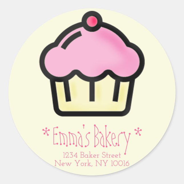 Pink Cupcake - Personalized Bakery Stickers (Front)