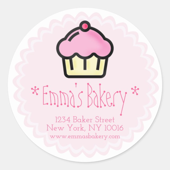 Pink Cupcake - Personalized Bakery Stickers (Front)