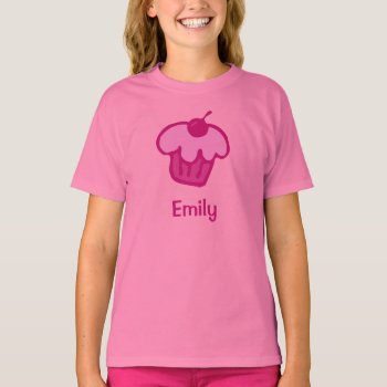 Pink Cupcake Personalized Kids T-shirt by Joyful_Expressions at Zazzle
