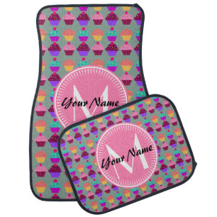 Pink Cupcake Personalized Monogram Car Mats