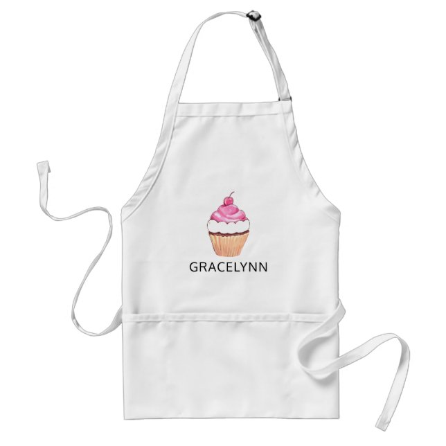 Pink Cupcake Personalized Name Adult Apron (Front)