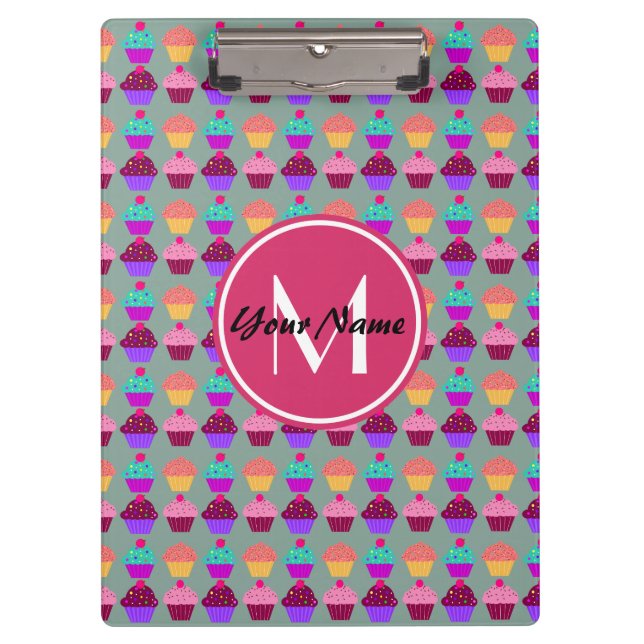 Pink Cupcake Personalized Name, Custom Monogram Clipboard (Front)