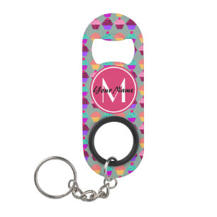 Pink Cupcake Personalized Name, Custom Monogram Keychain Bottle Opener