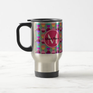 Pink Cupcake Personalized Name, Custom Monogram Travel Mug