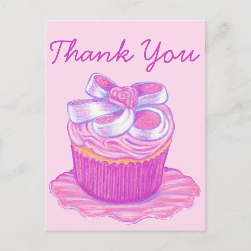 Pink Cupcake Plate Thank You Postcard