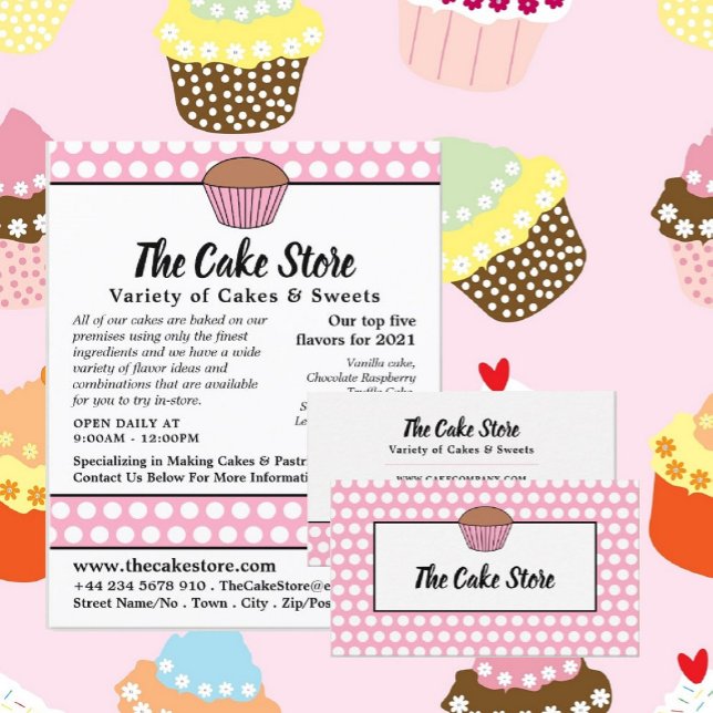 Pink Cupcake & Polka Dot, Cake Maker, Cake Store Business Card (Creator Uploaded)
