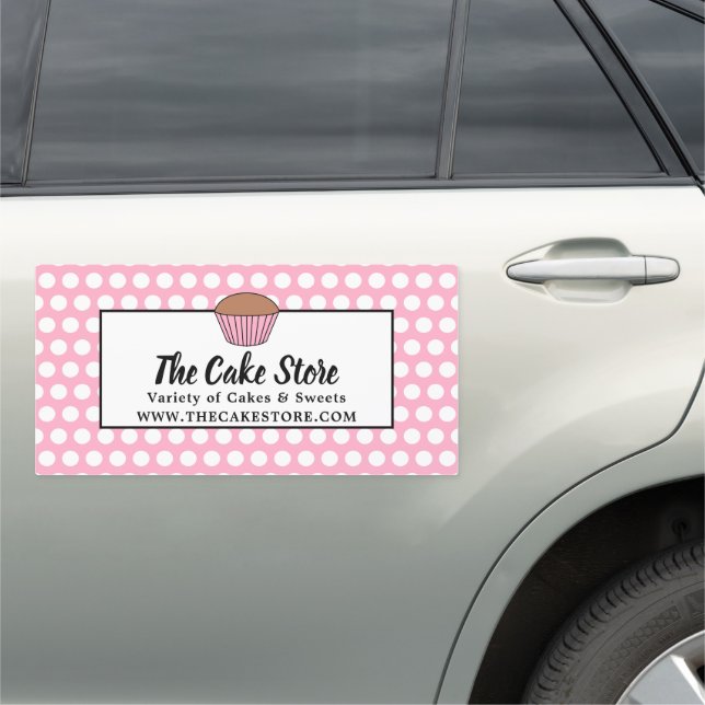 Pink Cupcake & Polka Dot, Cake Maker, Cake Store Car Magnet (In Situ)