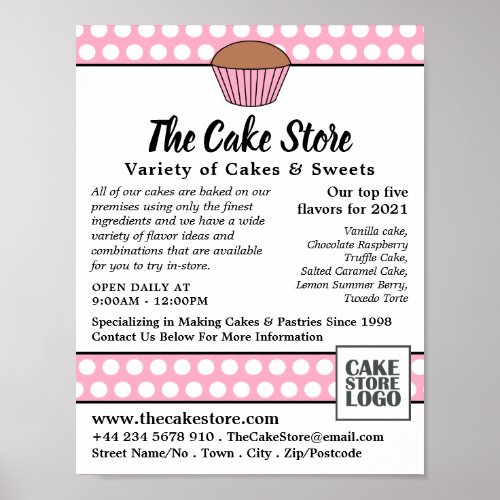 Pink Cupcake  Polka Dot Cake Store Advertising Poster