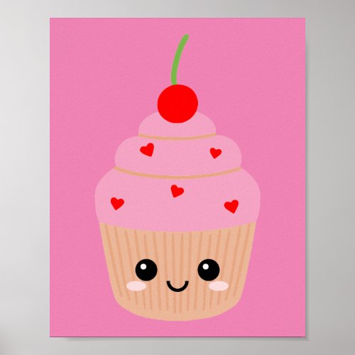 Pink Cupcake Print Sweet Room Decor Cute Pretty Poster