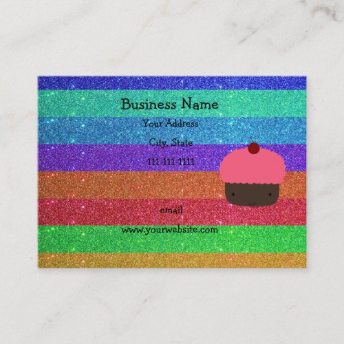 Pink cupcake rainbow glitter business card