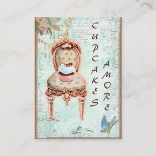 Pink Cupcake & Roses Business Cards