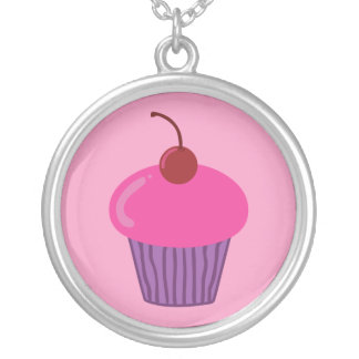 Pink Cupcake Silver Plated Necklace
