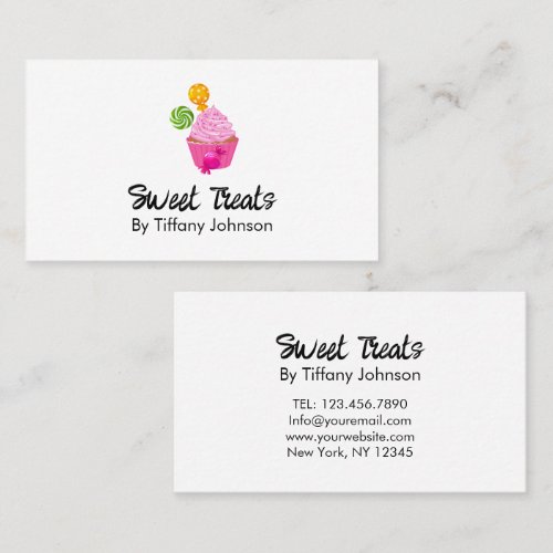 Pink Cupcake Sweet Treats Bakery White Business Card