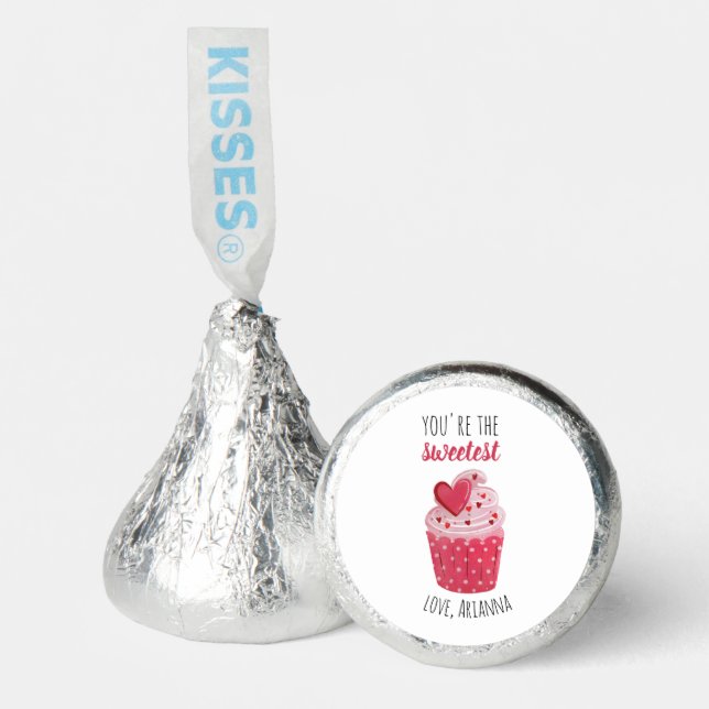 Pink Cupcake Sweetest Valentine Classic Round Stic Hershey®'s Kisses® (Front)