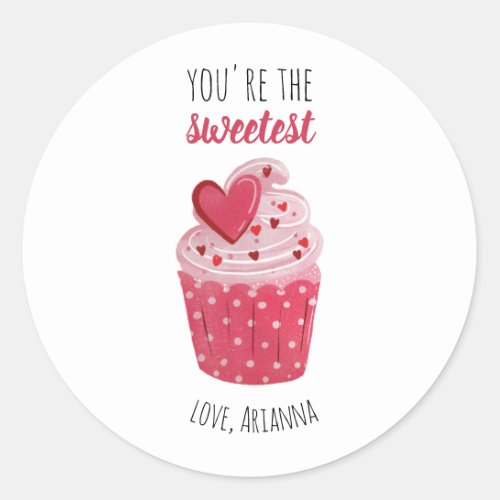 Pink Cupcake Sweetest Valentine Classic Round Sticker