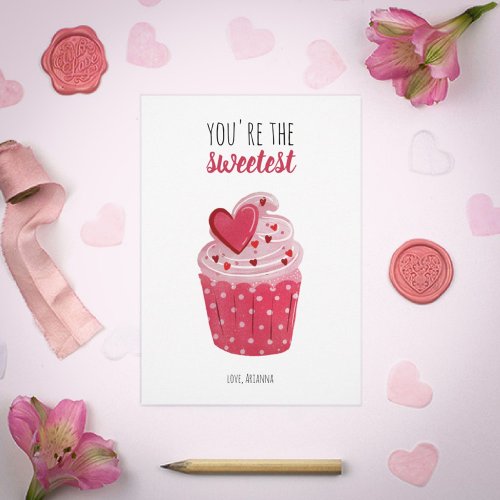 Pink Cupcake Sweetest Valentine Holiday Card