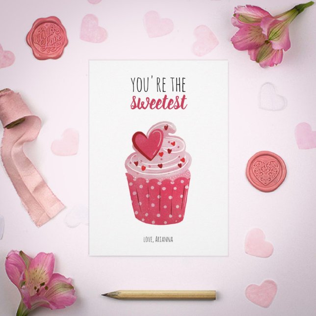 Pink Cupcake Sweetest Valentine Holiday Card (Creator Uploaded)