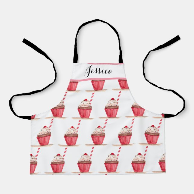 Pink Cupcake Sweets Hand drawn Baking Food Kids Apron (Front)